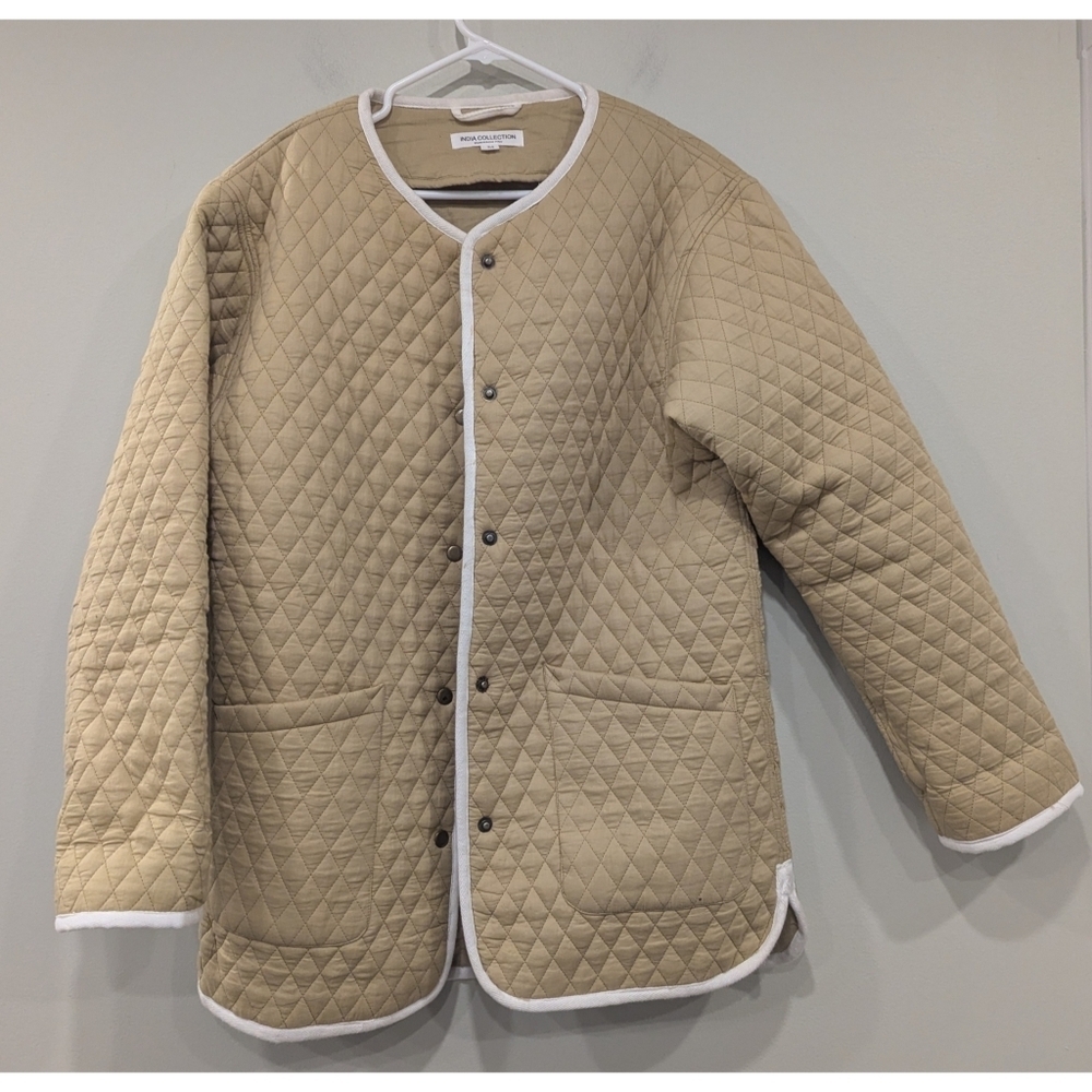 Emerson Frye India Collection Tan Quilted Snap Closure Coat Size Medium
